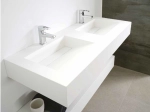 Plan vasque Design, fabrication sur mesure, Largeur 120 à 200 cm x Profondeur 40 à 60 cm, résine minérale ACRYSTONE® SOLID-SURFACE Finition lisse blanc mate, Livraison Offerte et Rapide.